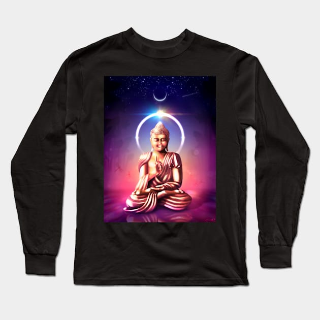 Buddha Under Ethereal Sky Long Sleeve T-Shirt by CreativeOpus